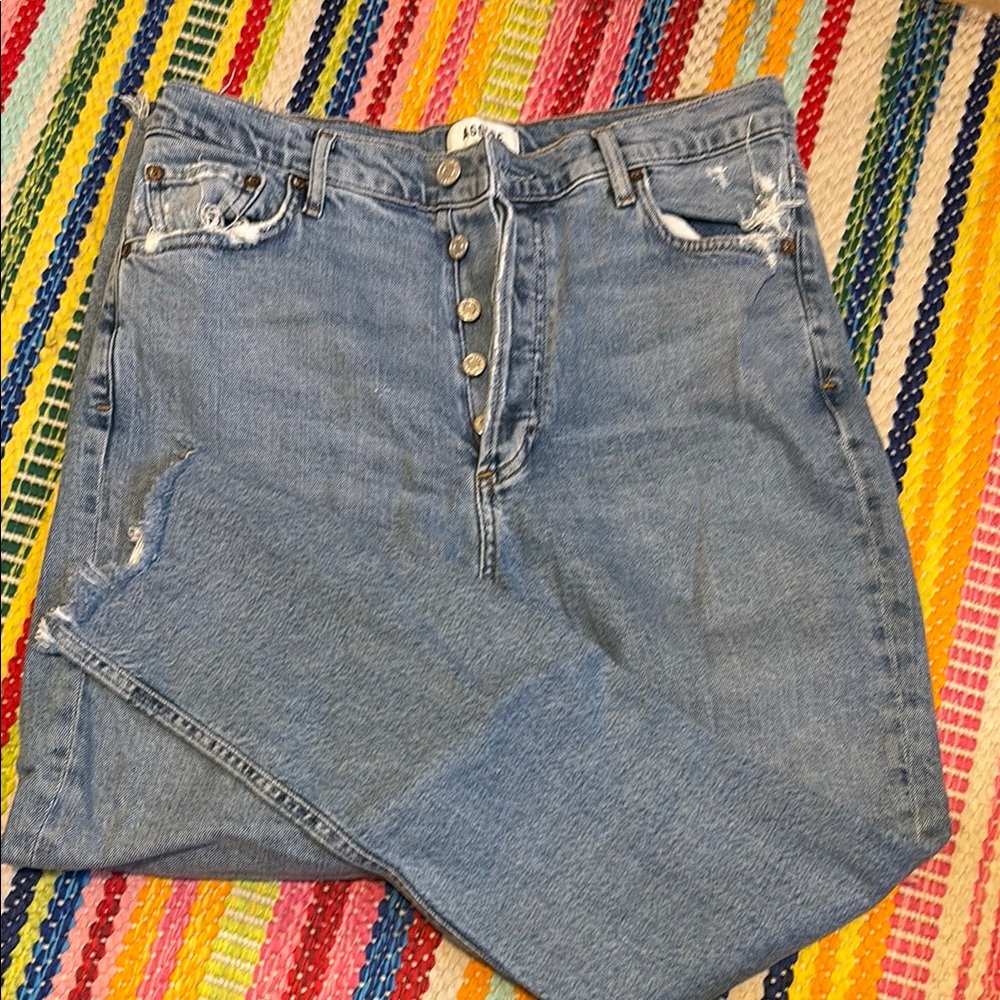 Agolde Blue High Rise Jeans with Distressing